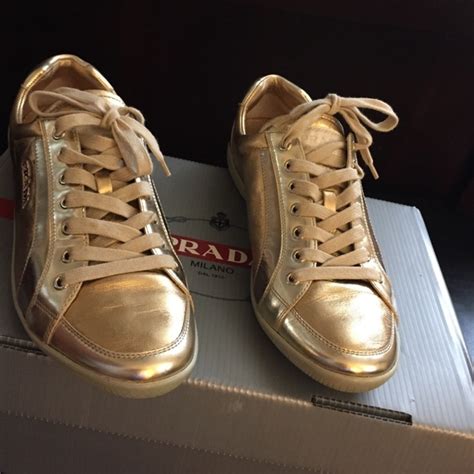 prada golden shoes|Prada gold low top.